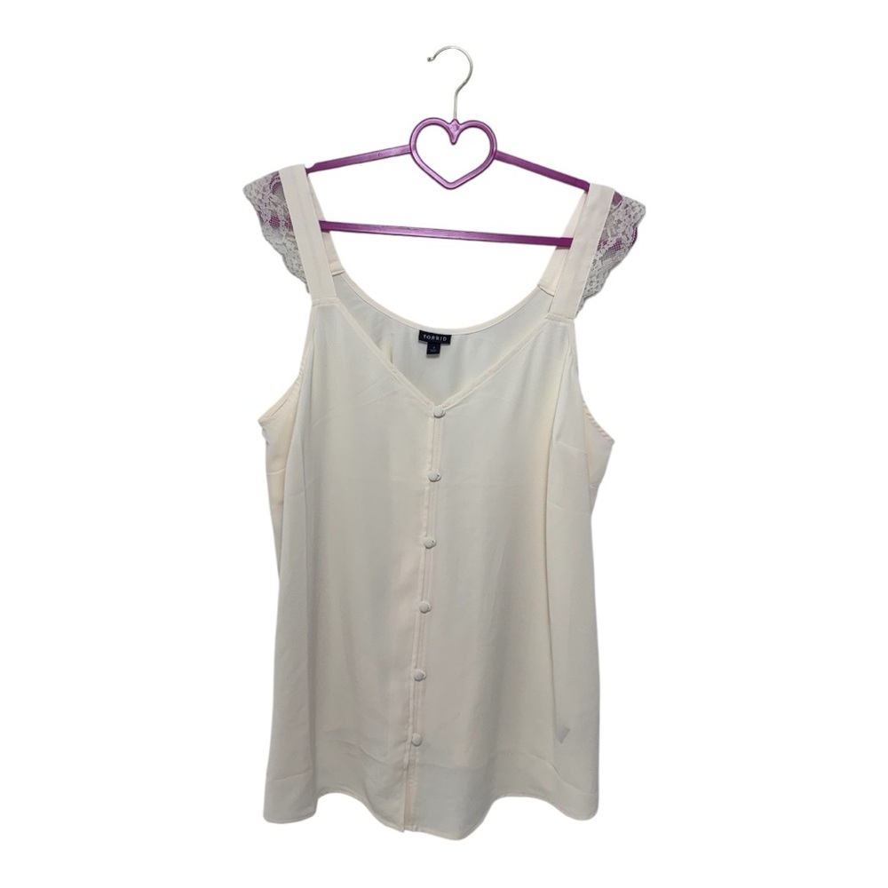 Torrid Studio Crepe de Chine Lace Trim Button Front Tank